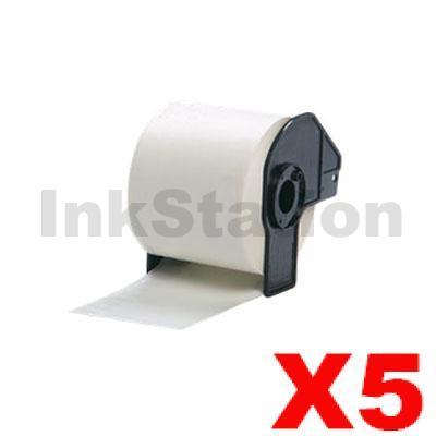 5 x Brother DK-22205 Compatible Black Text on White Continuous Paper Label Roll 62mm x 30.48m