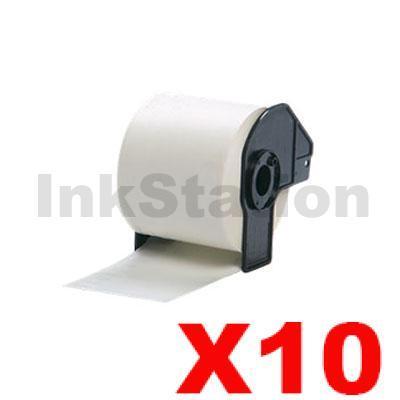 10 x Brother DK-22205 Compatible Black Text on White Continuous Paper Label Roll 62mm x 30.48m