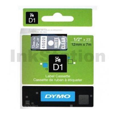 Dymo SD45020 / S0720600 Genuine 12mm White Text on Clear Label Cassette - 7 meters