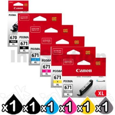6 Pack Genuine Canon PGI-670XL, CLI-671XL High Yield Inkjet Combo [1BK,1PBK,1C,1M,1Y,1GY]