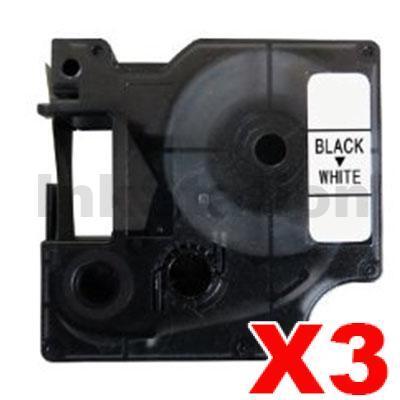 3 x Dymo SD45013 / S0720530 Compatible 12mm Black Text on White Label Cassette - 7 meters