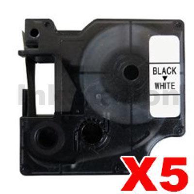 5 x Dymo SD45013 / S0720530 Compatible 12mm Black Text on White Label Cassette - 7 meters