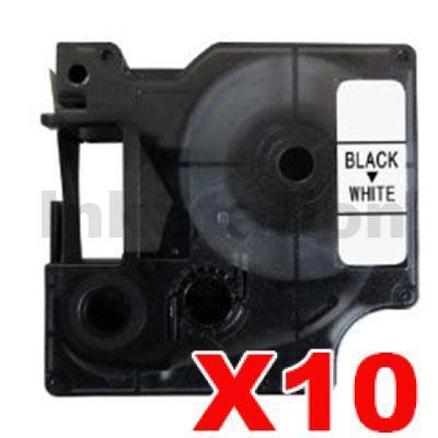 10 x Dymo SD45013 / S0720530 Compatible 12mm Black Text on White Label Cassette - 7 meters