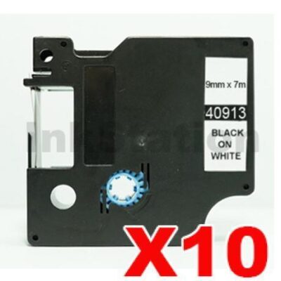 10 x Dymo SD40913 / S0720680 Compatible 9mm Black Text on White Label Cassette - 7 meters