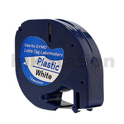 Dymo SD91201 / 91331 Compatible 12mm x 4m Black on White LetraTag Label Plastic Tape