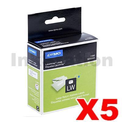 5 x Dymo SD11352 / S0722520 Genuine White Label Roll 25mm x 54mm - 500 labels per roll