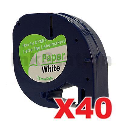 40 x Dymo SD91200 Compatible 12mm x 4m Black on White LetraTag Label Paper Tape