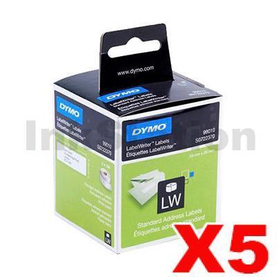 5 x Dymo SD99010 / S0722370 Genuine White Label 2 Roll 28mm x 89mm - 130 labels per roll