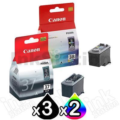 5 Pack Genuine Canon PG-37 CL-38 Ink Cartridges [3BK,2C]
