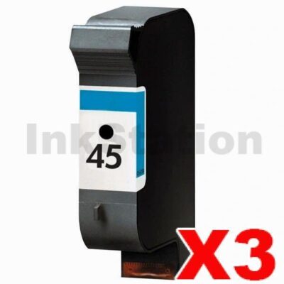 3 x HP 45 Compatible Black Inkjet Cartridge 51645AA