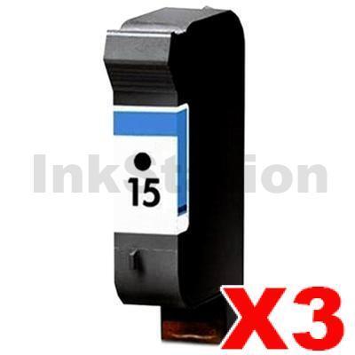 3 x HP 15 Compatible Black Inkjet Cartridge C6615DA