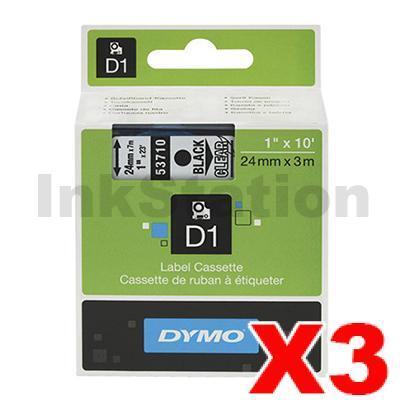 3 x Dymo SD53710 / S0720920 Genuine 24mm Black Text on Clear Label Cassette - 7 meters