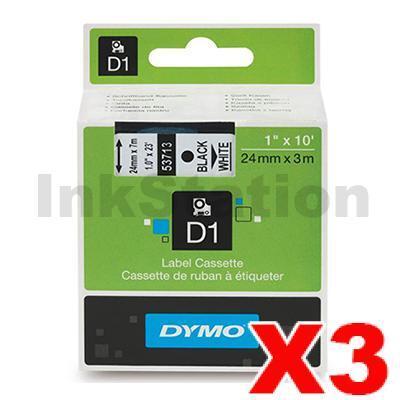 3 x Dymo SD53713 / S0720930 Genuine 24mm Black Text on White Label Cassette - 7 meters