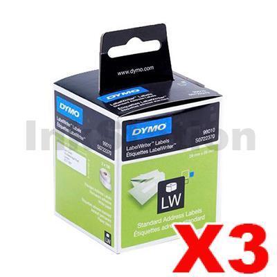 3 x Dymo SD99010 / S0722370 Genuine White Label 2 Roll 28mm x 89mm - 130 labels per roll