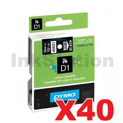 40 x Dymo SD45021 / S0720610 Genuine 12mm White Text on Black Label Cassette - 7 meters