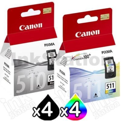 8 Pack Canon PG-510 CL-511 Genuine Ink Cartridges [4BK,4C]