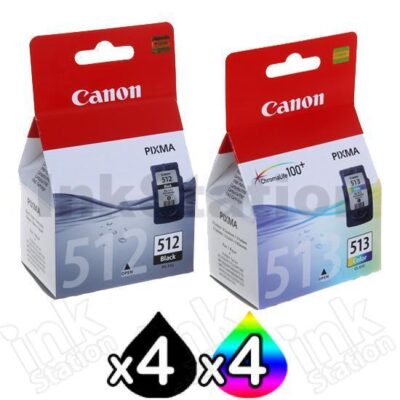 8 Pack Canon PG-512 CL-513 Genuine High Yield Inkjets [4BK,4C]