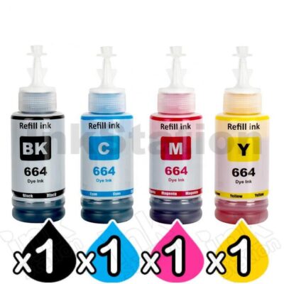 4-Pack Compatible Epson T664 EcoTank Ink Bottles [BK+C+M+Y]