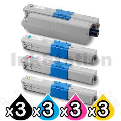 3 Sets of 4 Pack Compatible OKI C510,C530,MC561 Toner Cartridges (44469806-44469727)