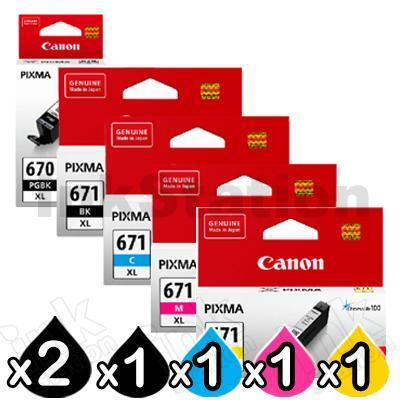 6 Pack Genuine Canon PGI-670XL, CLI-671XL High Yield Inkjet Combo [2BK,1PBK,1C,1M,1Y]