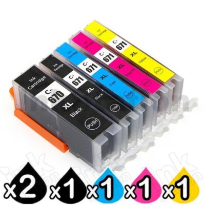 6 Pack Compatible Canon PGI-670XL, CLI-671XL Inkjet Combo [2BK,1PBK,1C,1M,1Y]