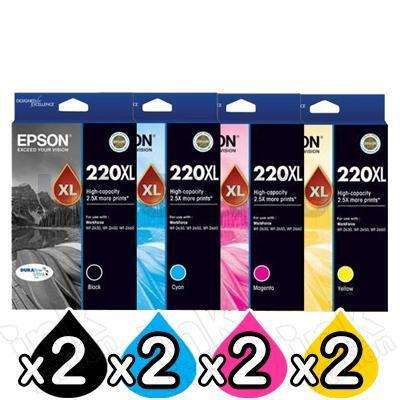8 Pack Genuine Epson 220XL (C13T294192-C13T294492) High Yield Ink Combo [2BK,2C,2M,2Y]