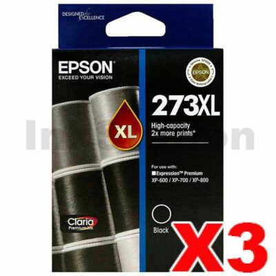 3 x Epson 273XL Genuine Black High Yield Ink Cartridge [C13T274192] - 500 pages