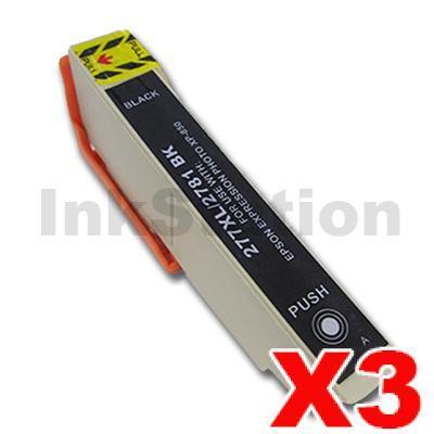 3 x Epson 277XL (C13T278192) Compatible Black High Yield Inkjet Cartridge - 500 pages