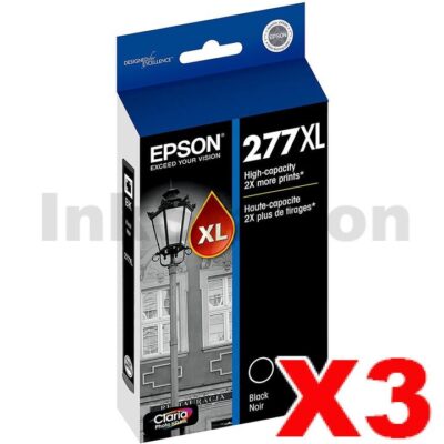 3 x Epson 277XL (C13T278192) Genuine Black High Yield Inkjet Cartridge - 500 pages