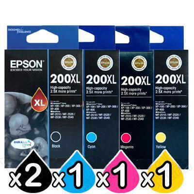 5 Pack Epson 200XL (C13T201192-C13T201492) Genuine High Yield Inkjet Cartridges [2BK,1C,1M,1Y]
