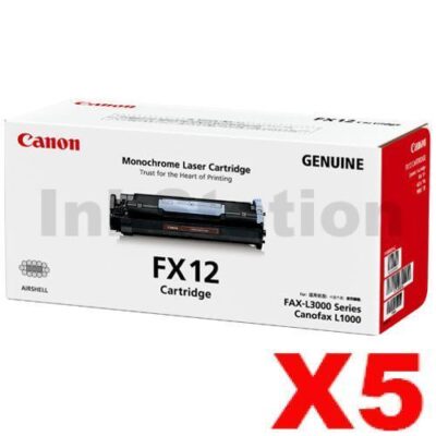 5 x Canon FX-12 Black Genuine Toner Cartridge - 4,500 page
