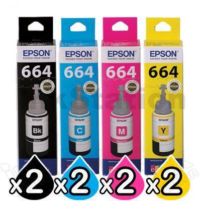8-Pack Genuine Epson T664 EcoTank Ink Bottles [2BK+2C+2M+2Y]