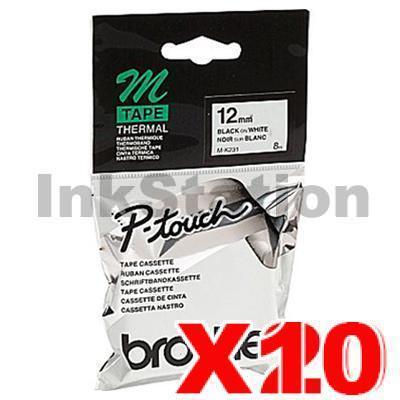 20 x Brother M-K231 Genuine 12mm Black Text on White Tape - 8 meters