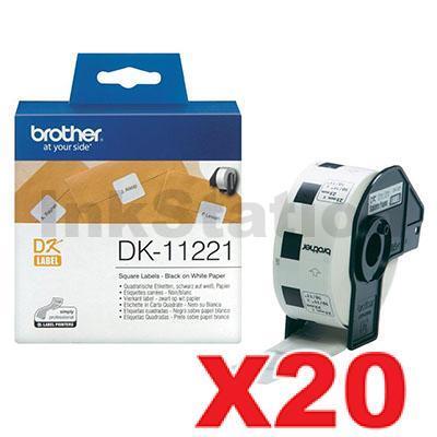 20 x Brother DK-11221 Genuine Black Text on White 23mm x 23mm Die-Cut Paper Label Roll - 1000 labels per roll