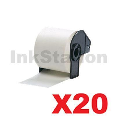 20 x Brother DK-22205 Compatible Black Text on White Continuous Paper Label Roll 62mm x 30.48m