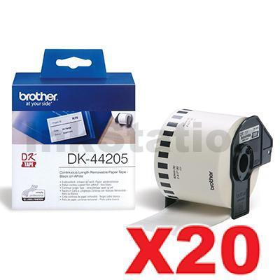 20 x Brother DK-44205 Genuine Removable Black Text on White Continuous Paper Label Roll 62mm x 30.48m