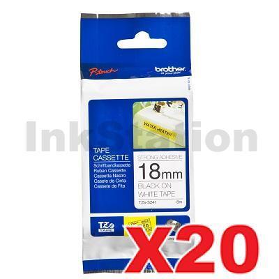 20 x Brother TZe-S241 Genuine 18mm Black Text on White Strong Adhesive Laminated Tape - 8 metres