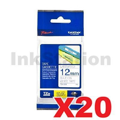20 x Brother TZe-233 Genuine 12mm Blue Text on White Laminated Tape - 8 meters