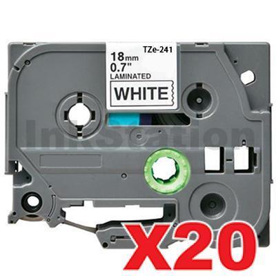 20 x Brother TZe-241 Compatible 18mm Black Text on White Laminated Tape - 8 meters