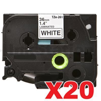 20 x Brother TZe-261 Compatible 36mm Black Text on White Laminated Tape - 8 meters