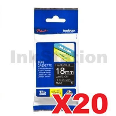 20 x Brother TZe-345 Genuine 18mm White Text on Black Laminated Tape - 8 meters