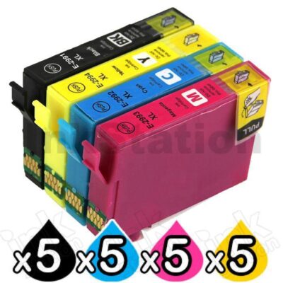 20 Pack Epson 29XL (C13T29914010-C13T29944010) Compatible High Yield Ink Cartridges [5BK, 5C, 5M, 5Y]