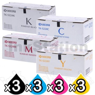 3 sets of 4 Pack Genuine Kyocera TK-5224 Toner Combo Ecosys M5521, P5021 [3BK,3C,3M,3Y]