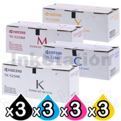 3 sets of 4 Pack Genuine Kyocera TK-5234 Toner Combo Ecosys M5521, P5021 [3BK,3C,3M,3Y]