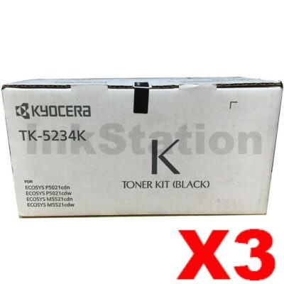 3 x Genuine Kyocera TK-5234K Black Toner Cartridge Ecosys M5521, P5021 - 2,600 pages