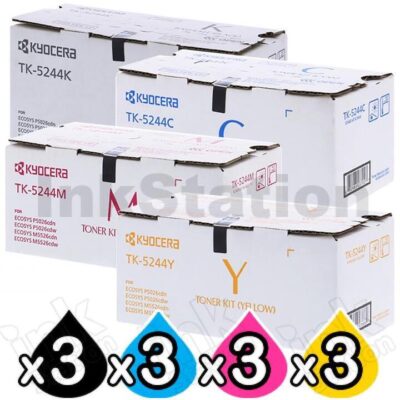 3 sets of 4 Pack Genuine Kyocera TK-5244 Toner Combo Ecosys M5526, P5026 [3BK,3C,3M,3Y]
