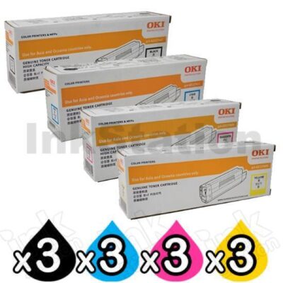 3 Sets of 4 Pack OKI C612 Genuine Toner Combo (46507512-46507509)