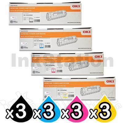 3 Sets of 4 Pack OKI C833N Genuine Toner Combo (46443108-46443105)