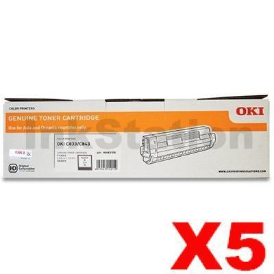 5 x OKI C833N Genuine Black Toner Cartridge (46443108) - 10,000 pages