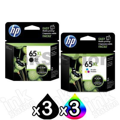 6 Pack HP 65XL Genuine High Yield Ink Combo N9K04AA + N9K03AA [3BK,3CL]